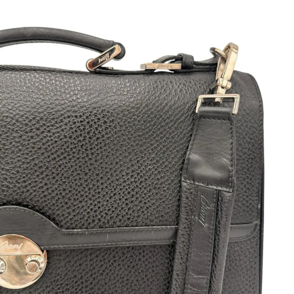 Brioni Men's Black Grained Leather Locked Combo Briefcase